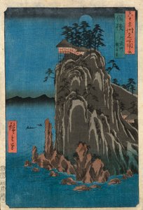 Geceleri bir uçurumdaki ev (renkli tahta baskı) by Ando or Utagawa Hiroshige