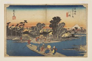 Kawasaki: Teroku g? Feribot (Kawasaki, Roku g? Ibune) by Ando or Utagawa Hiroshige