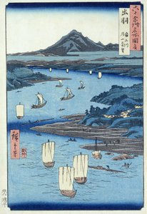 Magami Nehri ve Tsukiyama, Dewa Eyaleti (tahta baskı) by Ando or Utagawa Hiroshige