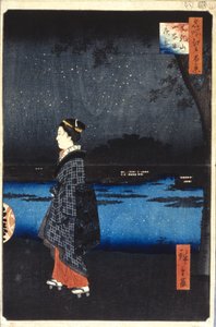 Matsuchiyama, San'Ya Moat, Gece Sahnesi (renkli tahta baskı)