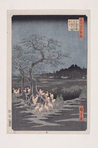 Değişen Ağaçta Yılbaşı Gecesi Ateşleri, ?ji (?ji Sh?zoku enoki ?misoka no kitsunebi) (renkli tahta baskı) by Ando or Utagawa Hiroshige