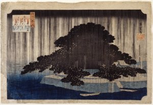Karasaki'de Gece Yağmuru (renkli tahta baskı) by Ando or Utagawa Hiroshige