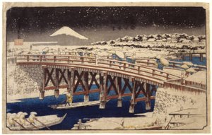 Karda Nihonbashi (renkli tahta baskı) by Ando or Utagawa Hiroshige