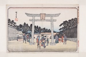Sann? Nagata Binicilik Alanındaki Tapınak (Nagatababa Sann?g?) (renkli tahta baskı) by Ando or Utagawa Hiroshige