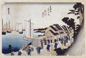 Shinagawa (renkli tahta baskı) by Ando or Utagawa Hiroshige