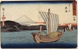 İstasyon 18, Okitsu (tahta baskı) by Ando or Utagawa Hiroshige