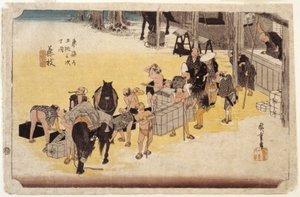 İstasyon 23, Fujieda (renkli tahta baskı) by Ando or Utagawa Hiroshige