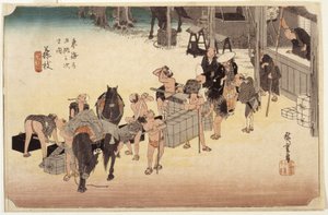 İstasyon 23, Fujieda (renkli tahta baskı, tükenmez kalem, mürekkep, kurşun kalem) by Ando or Utagawa Hiroshige