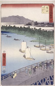 İstasyon 35, Yoshida; Kyoka Tokaido Serisi (Ön Planı Kesen Figürler) (renkli tahta baskı) by Ando or Utagawa Hiroshige