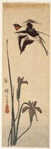 Kırlangıçlar ve İris (renkli tahta baskı) by Ando or Utagawa Hiroshige