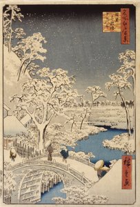 Meguro'da Taiko Köprüsü ve Gün Batımı Tepesi (renkli tahta baskı) by Ando or Utagawa Hiroshige