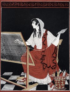 Odyssee d'Homere: Penelope, Homeros'un Odysseia'sı: Penelope, Odysseus'un dönüşünü beklerken tezgâhındaki gobleni sürekli çözüp yeniden yapıyor) Jean Baptiste'nin “Le retour d'Ulysse” adlı eserinde Andre Bonamy'nin (1880-1943) ç by Andre Bonamy