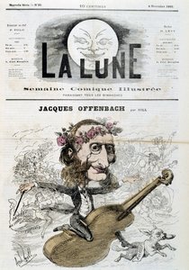 Çizgi film Jacques Offenbach (1819 - 1880), keman sürmek - Gill tarafından 04/11/1866 tarihli “” La Lune”de by Andre Gill