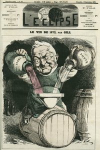 Le vin de 1872, Adolphe Thiers tarafından beyaz ve kırmızı şarabı karıştıran illüstrasyon (1797-1877), Fransız tarihçi ve devlet adamı. Gill
