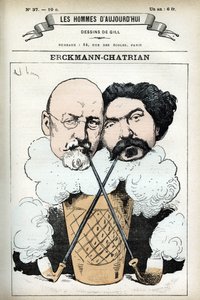 Emile Erckmann (1822-1899) ve Alexandre Chatrian (1826-1890), Fransız romancıların portresi. Gill