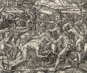 Margageaz ve Tabajares kabileleri arasındaki savaş, Andre Thevet (1504-1592) tarafından Evrensel Kozmoloji