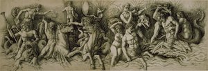 Battle of the Sea Gods (pen & brown ink on paper) by Andrea (workshop of) Mantegna