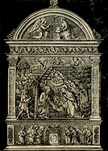 Doğuş, Andrea della Robbia tarafından pişmiş toprak sunak, Saint Clare kilisesinden, Sansepolcro Şehir Müzesi, Toskana, İtalya, Le cento citta d