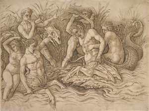 Deniz Tanrıları Savaşı sağ yarısı, ca. 1485-88. by Andrea Mantegna