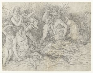 Sırtlarında Nereidlerle Tritonların Savaşı Deniz Tanrılarının Savaşı by Andrea Mantegna