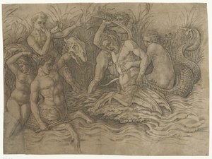 Sırtlarında nereidler olan tritonlar arasında savaş Deniz Tanrıları Savaşı by Andrea Mantegna