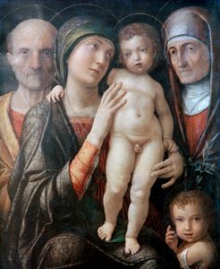 Çocukken Aziz Elizabeth ve Vaftizci Yahya ile Kutsal Aile, c1495-1500 by Andrea Mantegna
