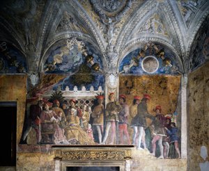 Ludovico Gonzaga, Marsilio Andreasi, Brandenburglu Barbara, kızı Paula ve Rodolfo Gonzaga ile birlikte by Andrea Mantegna