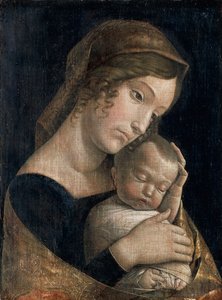 Madonna ve Uyuyan Çocuk, Andrea Mantegna (1431-1506), keten üzerine yapıştırıcı tempera, 43x32 cm by Andrea Mantegna