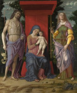 Madonna ve Çocuk, Vaftizci Yahya ve Mecdelli Meryem. Muhtemelen 1490-1505 by Andrea Mantegna