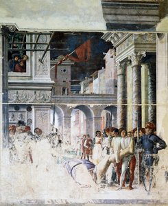 Aziz Christopher'ın başı kesilmiş cesedinin taşınması, Aziz Christopher Şehitliği'nden detay by Andrea Mantegna