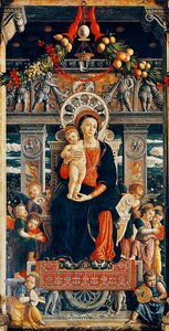 Bakire enthroned, Andrea Mantegna (1431-1506) tarafından San Zeno Altarpiece orta kısmından detay, ahşap, 220x115 cm, San Zeno Bazilikası, Verona by Andrea Mantegna