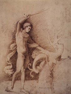 ಯಂಗ್ ಮ್ಯಾನ್ ಫೈಟಿಂಗ್ ಎ ಡ್ರಾಗೊಂಟರ್ಕ್ by Andrea Mantegna