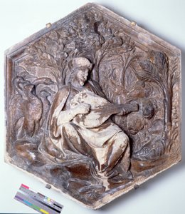 Şiir, Yedi Liberal Sanat'ı betimleyen bir seriden altıgen dekoratif kabartma karo, muhtemelen Giotto'nun tasarımlarına dayalı (c.1266-1337) c.1334-48 (mermer)