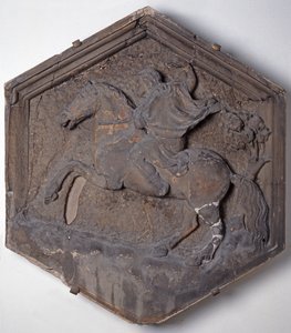 The Art of Hunting, muhtemelen Giotto (c.1266-1337) c.1334-48 (mermer) tarafından yapılan tasarımlara dayanan, Sanat ve Bilim uygulayıcılarını tasvir eden bir diziden altıgen dekoratif kabartma karo