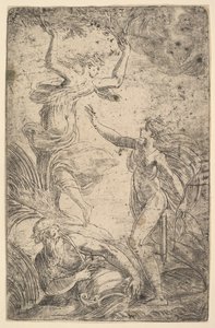 Sağda Apollon, solda Daphne