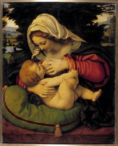 Yeşil Yastıklı Bakire, Andrea Solario (1460-1522) tarafından 15. yüzyıl Güneşi. 0,59x0,47 m