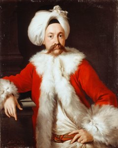 Ayakta duran, yarım uzunlukta, oryantal kostümlü bir beyefendinin portresi, by Andrea Soldi