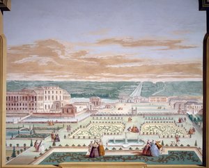 Bir villa ve hayali bahçenin perspektif çizimi, Andrea Urbani (1711-1798) tarafından Villa Pisani, Stra, Veneto