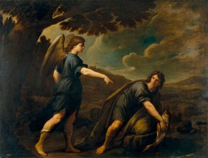 Balıklı Melek ve Tobias - Resim Andrea Vaccaro (1604-1670), tuval üzerine yağlıboya (199.5x262 cm), yaklaşık 1640, İtalyan sanatı