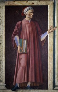 Ünlü erkek ve kadınlardan oluşan Villa Carducci serisinden Dante Alighieri, c.1450 (tuval üzerine yerleştirilmiş fresk) by Andrea del Castagno