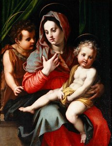 Aziz John ile Madonna ve Çocuk (panelde yağlı boya) by Andrea del Sarto
