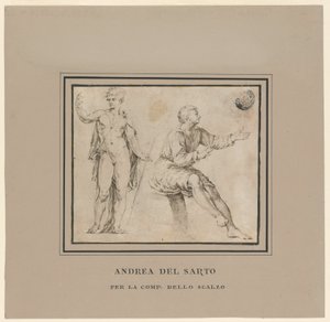 Klasik Pozda Çıplak Figür Çizimleri ve Oturan Figür by Andrea del Sarto