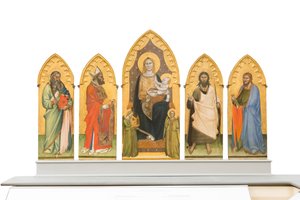 Madonna ve Çocuk azizlerle taçlandı by Andrea di Cione Orcagna