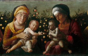 Aziz Elisabeth, John ve Zachary ile Kutsal Aile, detay by Andrea school of Mantegna