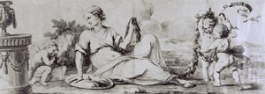 Puttili kadın figürü, alegorik kompozisyon, yaklaşık 1754, Giuseppe Maggiolini, İtalya tarafından çekmeceli dolap için Andrea Appiani (1754-1817) tarafından tasarım by Andrea the Elder Appiani