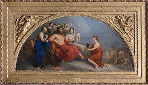 Olympus (Saatler tarafından mür ile taçlandırılan Jüpiter, nektar ikram edilmesi için Ganymede