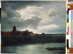 ""Bir Nehir Üzerinde Köy Manzarası" (Bir Nehir ile Manzara) Resmi Andreas Achenbach (1815-1910) 1866 Saint Petersburg, Hermitage Müzesi by Andreas Achenbach