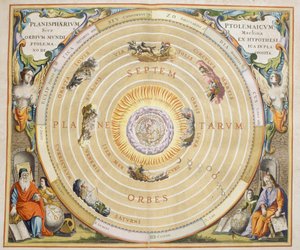 Harmonia Macrocosmica, Ptolemaik gezegen hareketi teorisi, gravür, Andreas Cellarius (1596-1665)