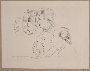 10 portre: Enevold Brandt, Johann Friedrich Struensee, Caroline Mathilde, Julieane Marie, Veliaht Prens Frederik, Christian VII, Marie Jeanne Clemens, J. F. Clemens, Jens Juel ve Nicolai Abildgaard