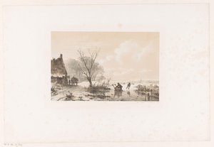 Patenciler ve donmuş nehirde kızak olan adam by Andreas Schelfhout